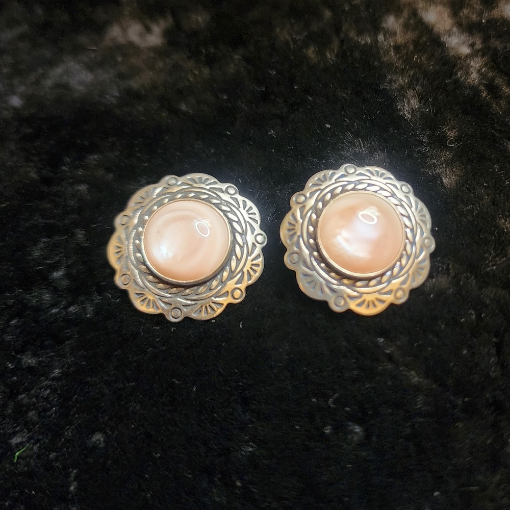 Vintage Mother of Pearl & Sterling Earrings by Relios